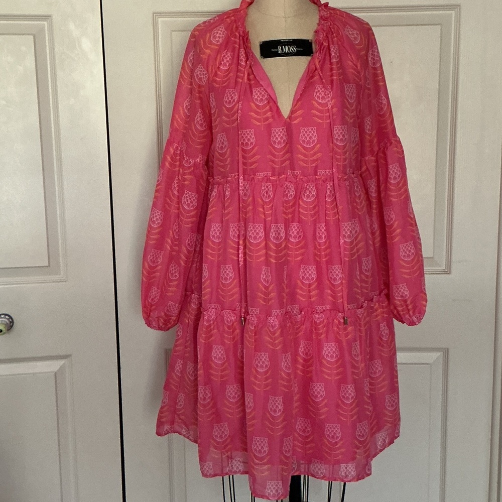 J.Marie Hot Pink Printed Tiered Tunic Dress/ Large